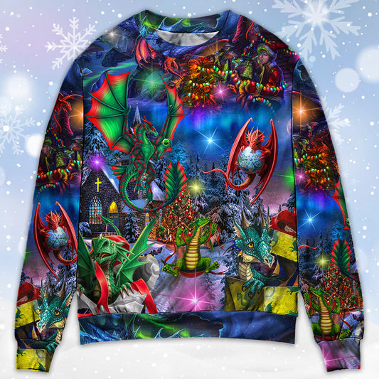 Christmas Dragon Light Fantasy Art Style – Sweater - Ugly Christmas Sweater