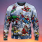 Christmas Santa Skateboarding Snow Mountain Light Art – Sweater - Ugly Christmas Sweater