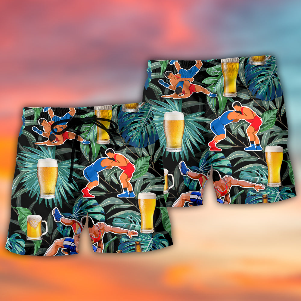 Beer Wrestling Tropical Art – Beach Short