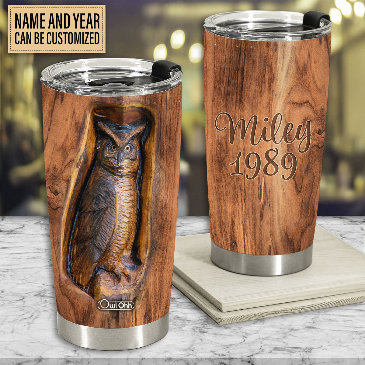 Owl Vintage Wooden Personalized 20 Oz Tumbler