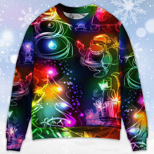 Christmas Santa Tree Snowman Neon Light Style – Sweater - Ugly Christmas Sweater