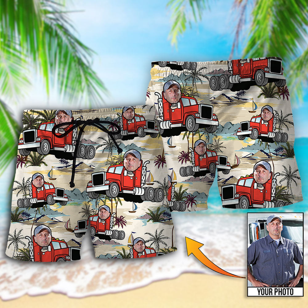Truck Driver Tropical Beach Custom Photo - Beach Short - Owls Matrix LTD