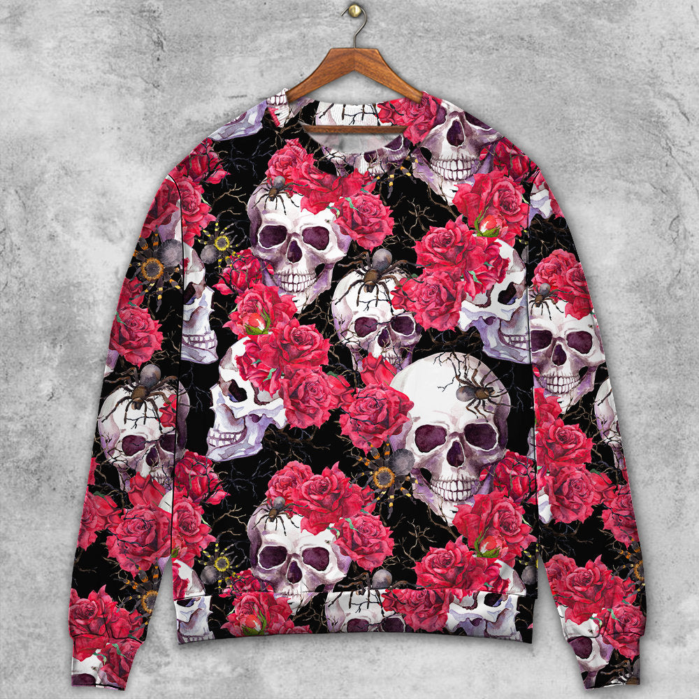 Skull And Roses Dark Art Style – Sweater - Ugly Christmas Sweater