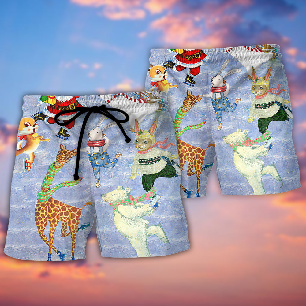 Christmas Ice Skating Party Animals – Beach Short