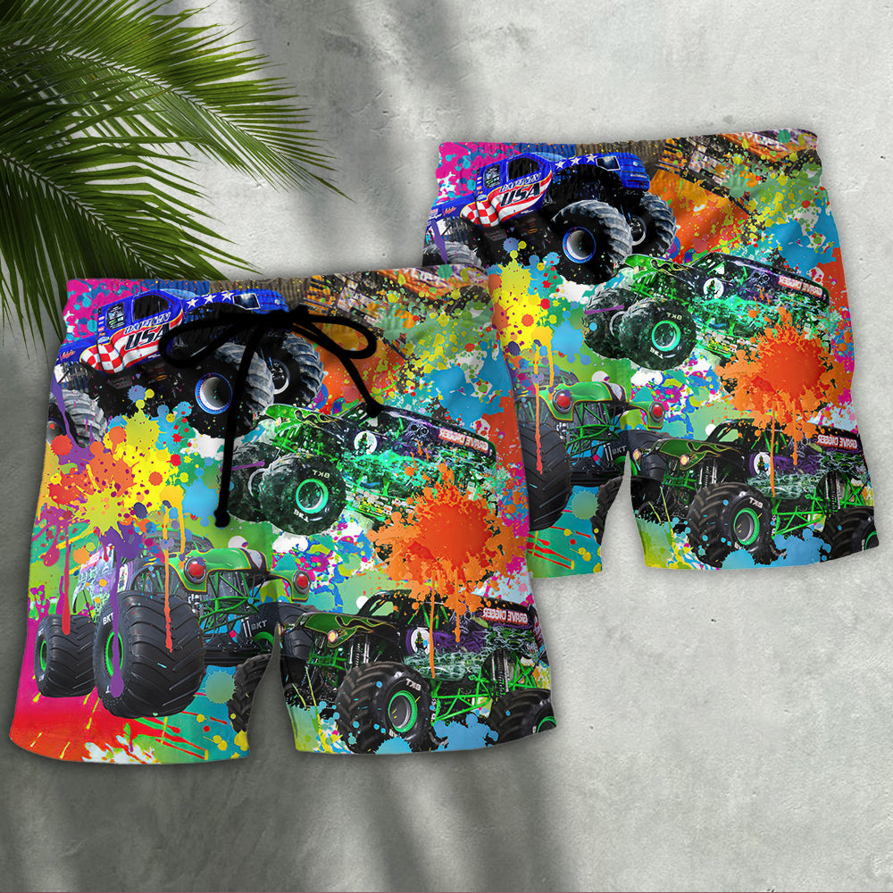 Monster Truck Colorful Art - Beach Short
