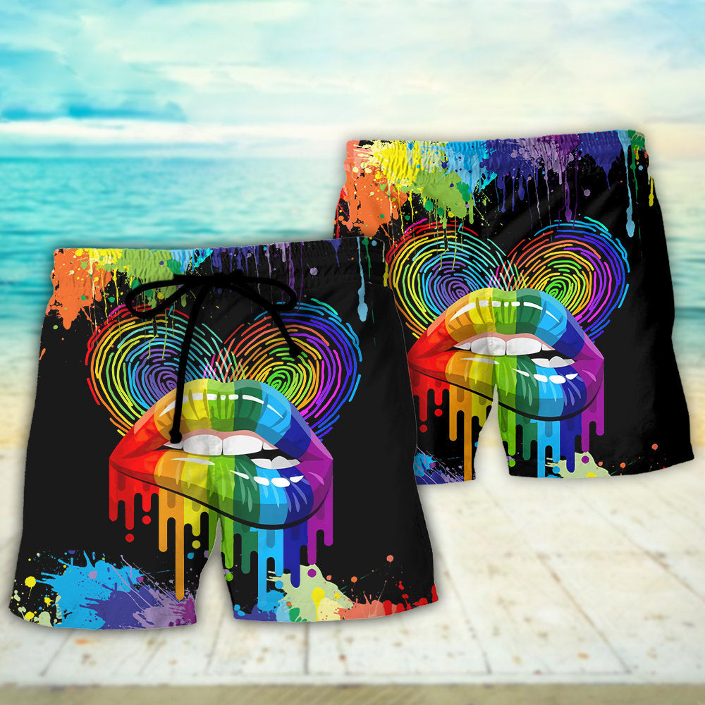 LGBT Lips The Color Of Happiness - Beach Short - Owls Matrix LTD