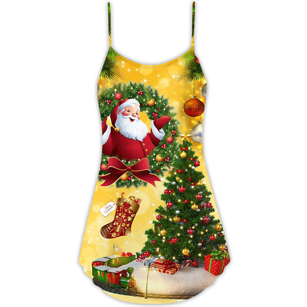 Christmas Yellow Tree Santa Theme – Women's Summer Sleeveless V-Neck Camisole Dress