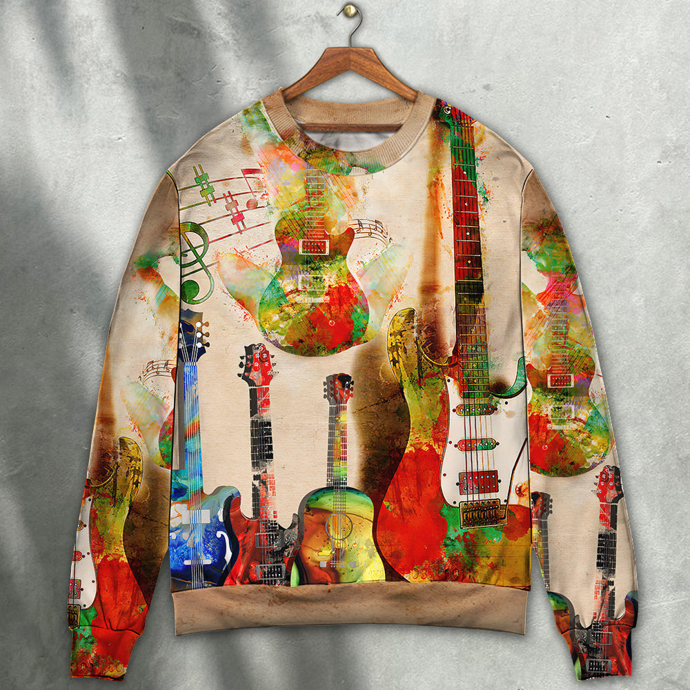 Abstract Colorful Guitar Art Style – Sweater - Ugly Christmas Sweater