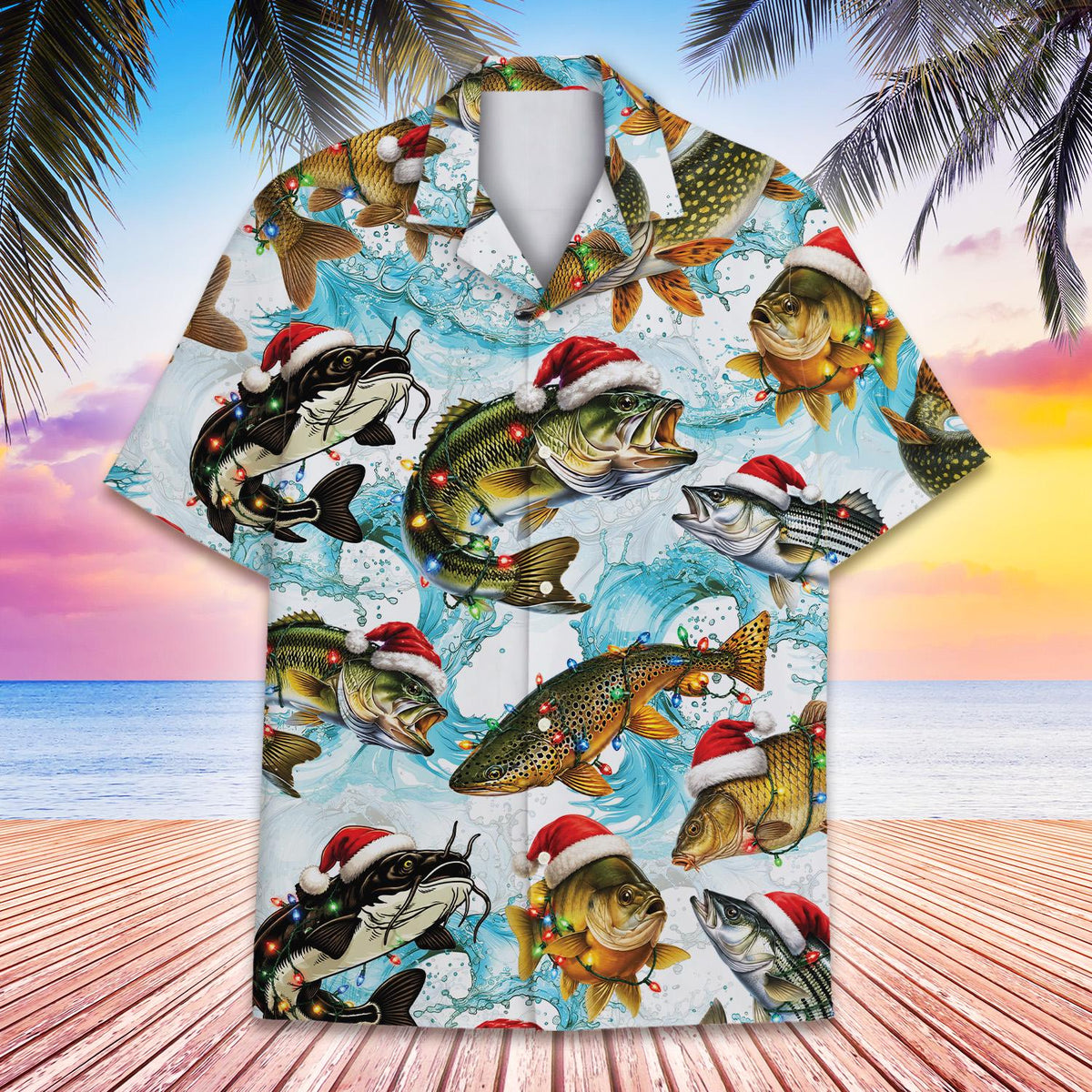 Christmas Fish Santa Hat Trout Crappie Lights – Hawaiian Shirt