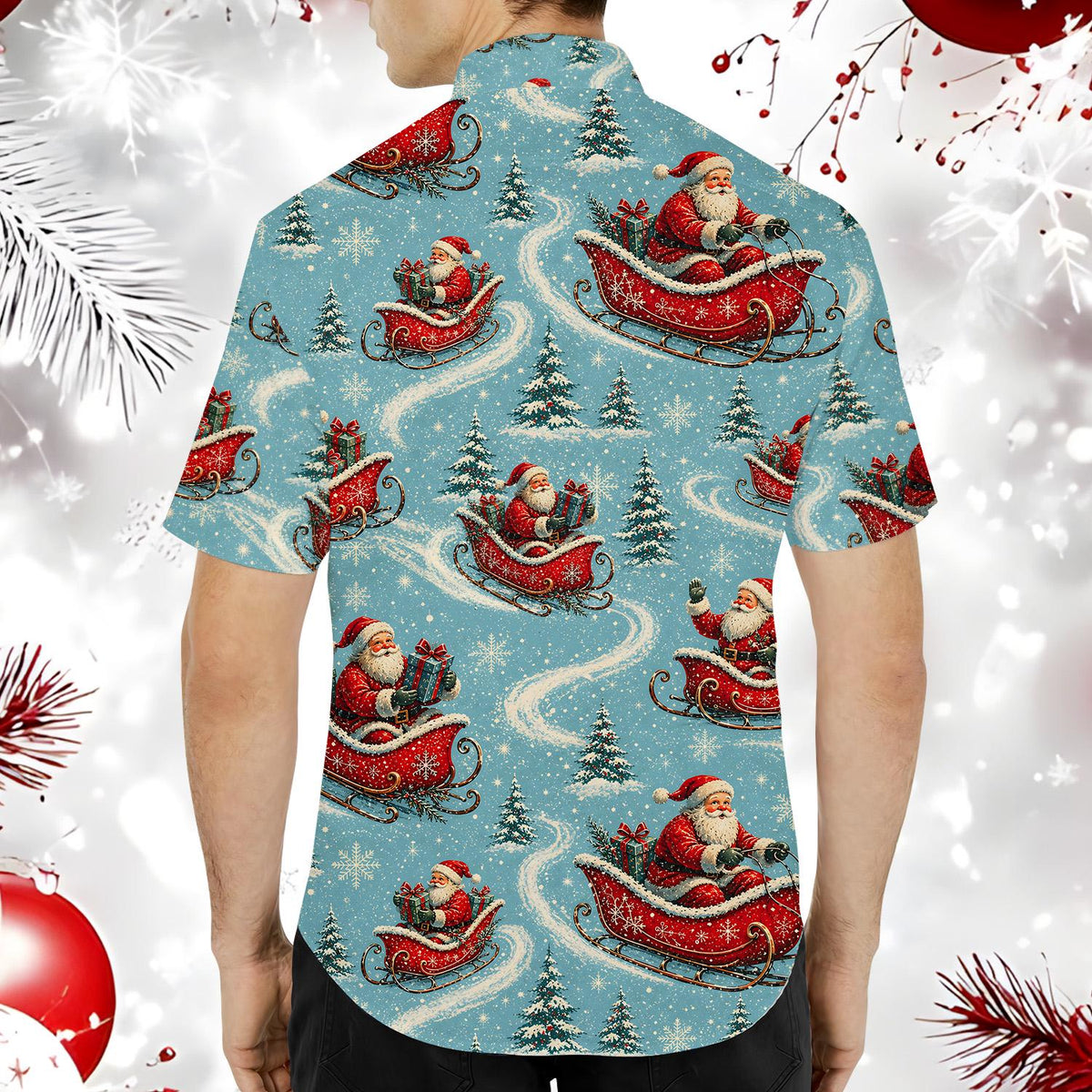 Santa Christmas Snowy Sleigh Festive Holiday – Hawaiian Shirt