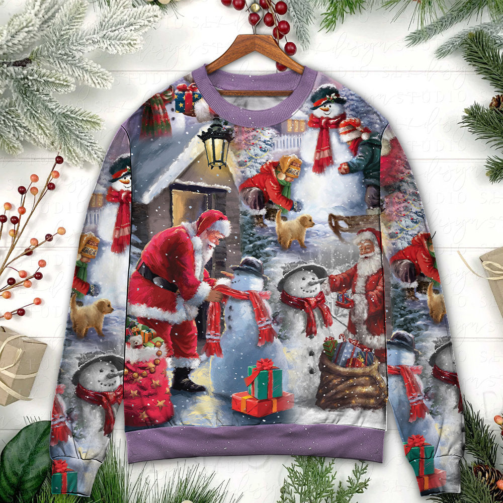 Christmas Santa Building Snowman Gift – Sweater - Ugly Christmas Sweater