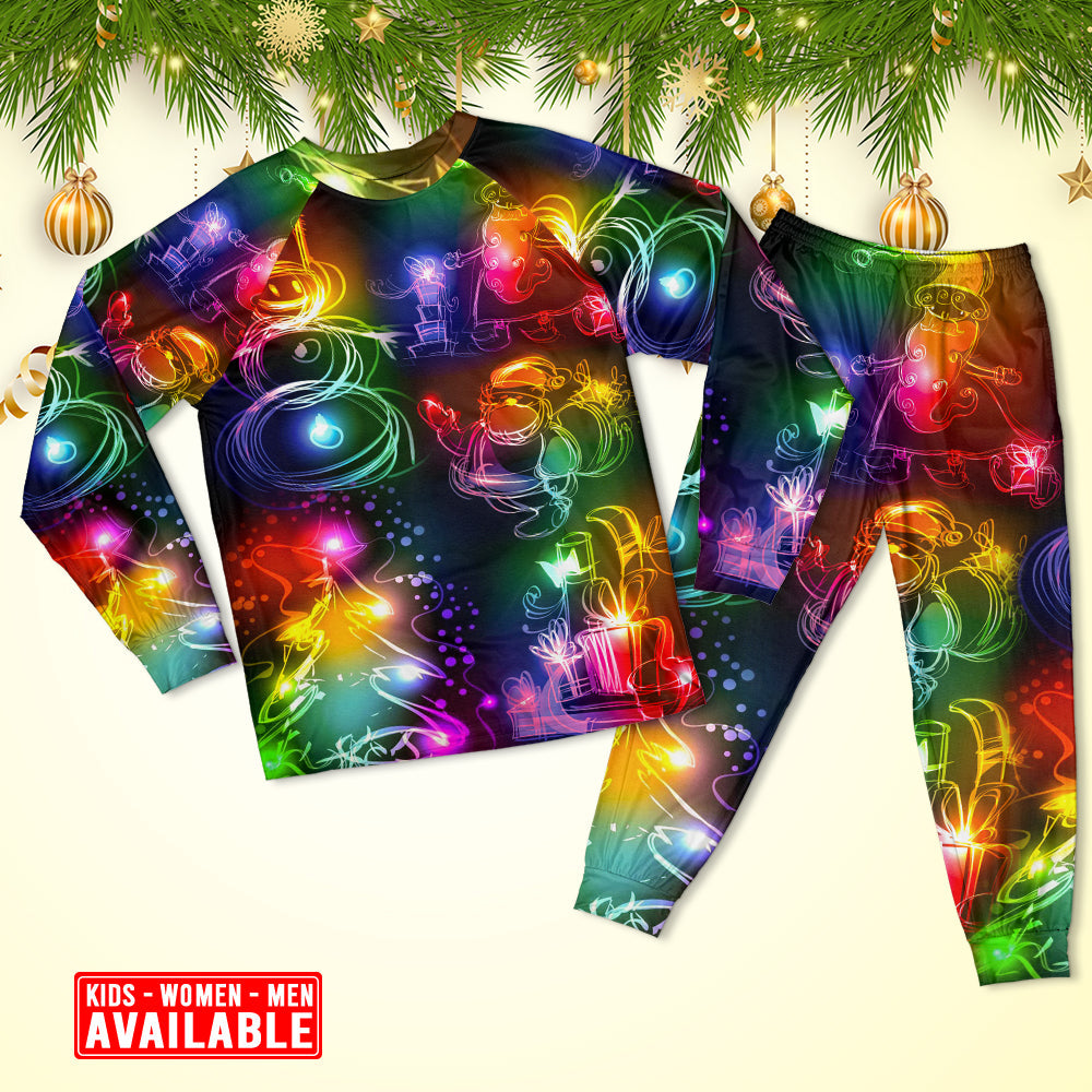 Christmas Santa Claus Tree Snowman Neon Light Style - Pajamas Long Sleeve - Owls Matrix LTD