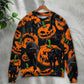 Halloween Black Cat Pumpkin Tropical Art – Sweater - Ugly Christmas Sweater