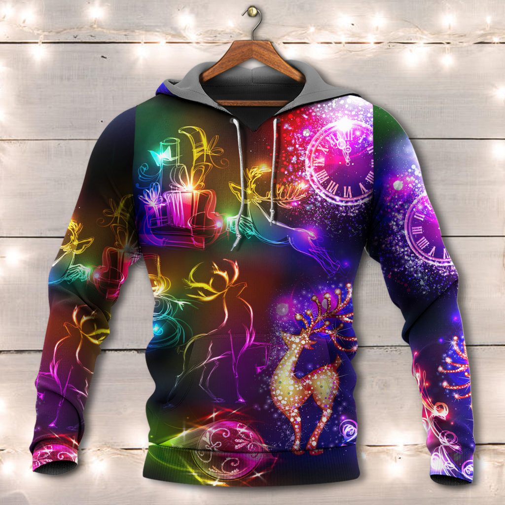 Christmas Reindeer Neon Light Bright Style - Hoodie