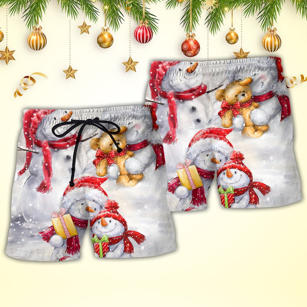 Christmas Snowman Love Painting – Beach Short