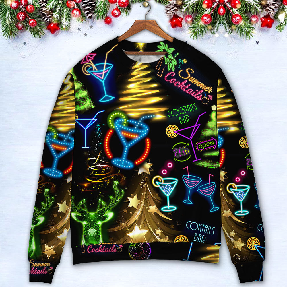 Christmas Cocktail Neon Art Style – Sweater - Ugly Christmas Sweater
