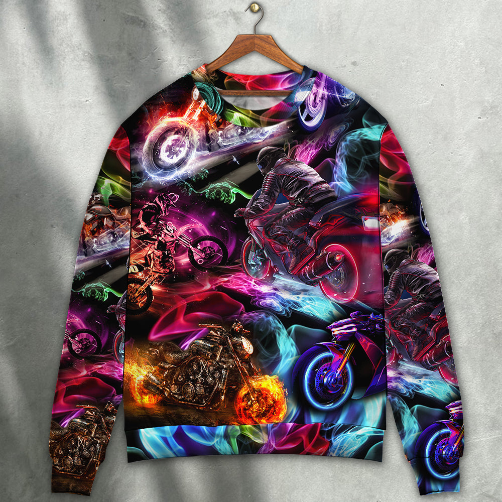 Motorcycle Racing Neon Light Colorful – Sweater - Ugly Christmas Sweater