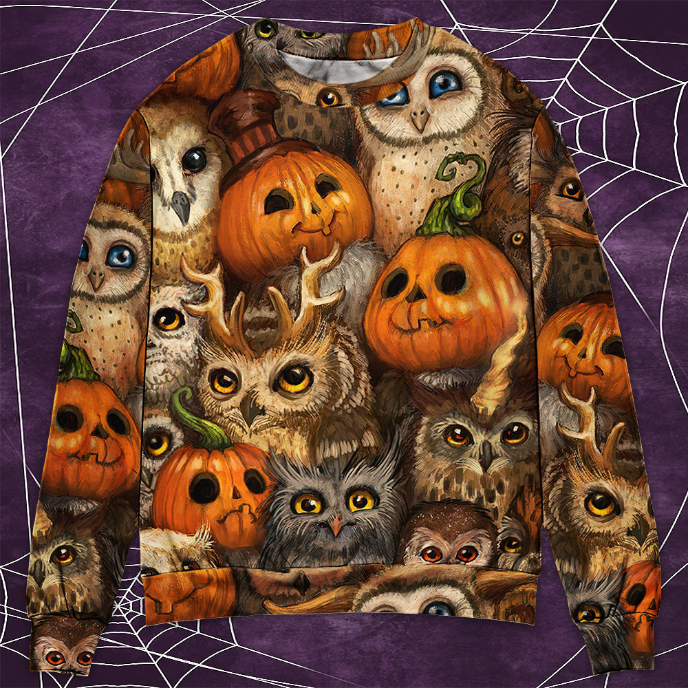 Halloween Owl Pumpkin Pattern Art – Sweater - Ugly Christmas Sweater