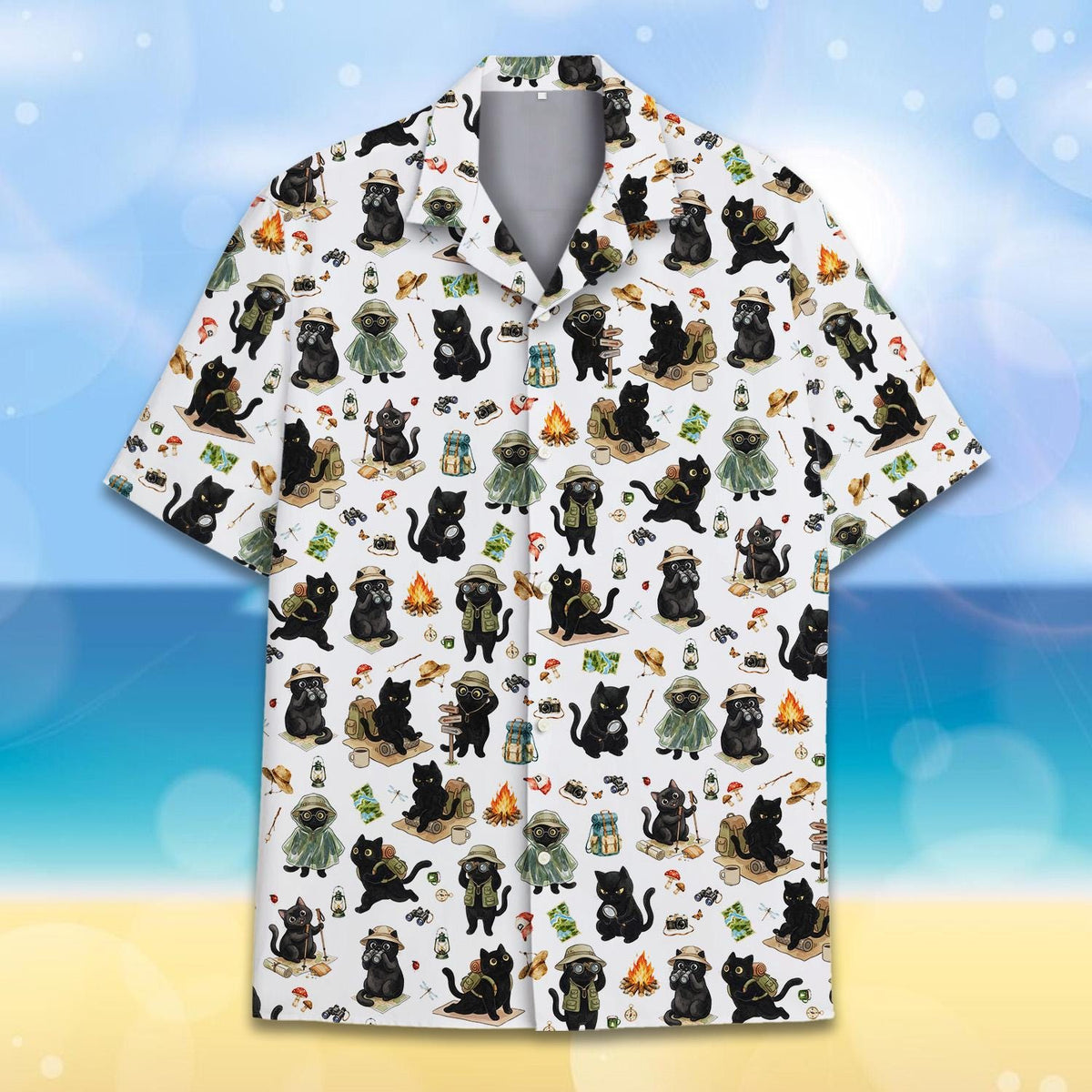 Funny Black Cat Camping Hiking Adventure – Hawaiian Shirt