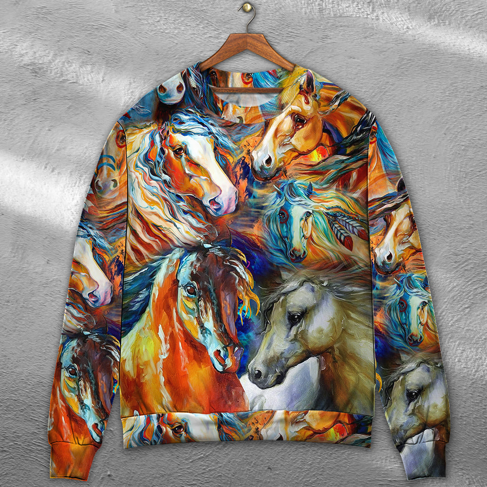 Colorful Horse Face Cool Art – Sweater - Ugly Christmas Sweater
