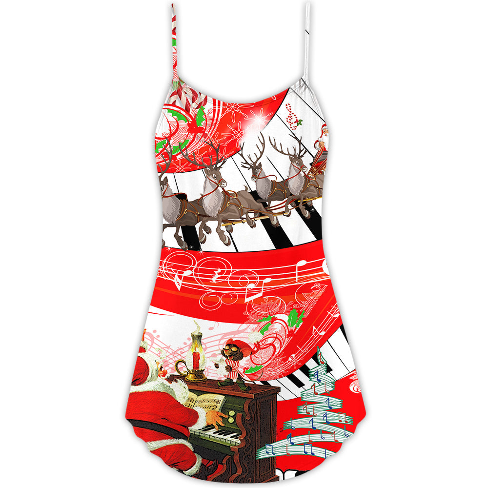 Christmas Love Music Happy Life – Women's Summer Sleeveless V-Neck Camisole Dress