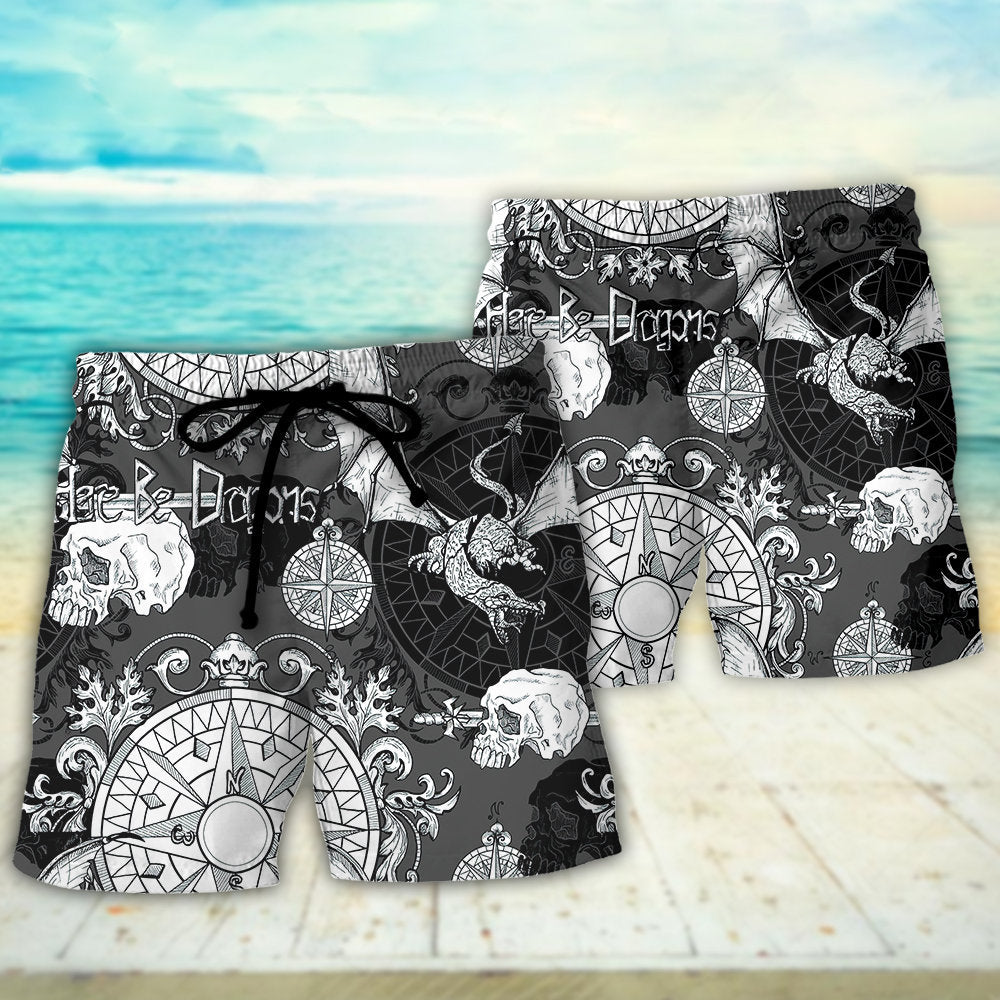 Fire Dragon Gothic Compass Baroque Art – Beach Short
