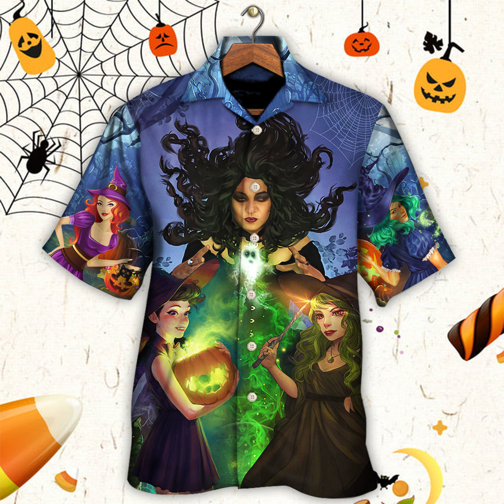 Dark Halloween Witch And Ghost Enchanted Forest Art - Hawaiian Shirt