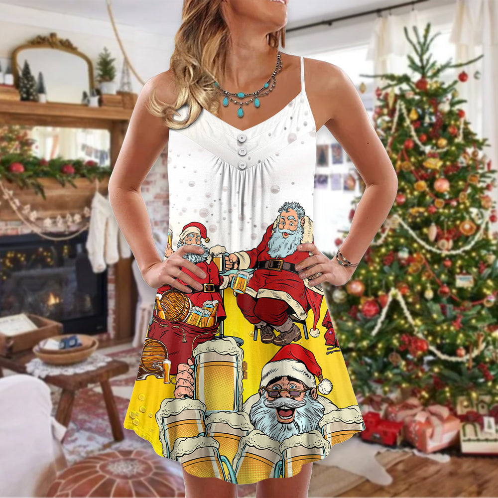Christmas Santa Wants More Beer – Women's Summer Sleeveless V-Neck Camisole Dress