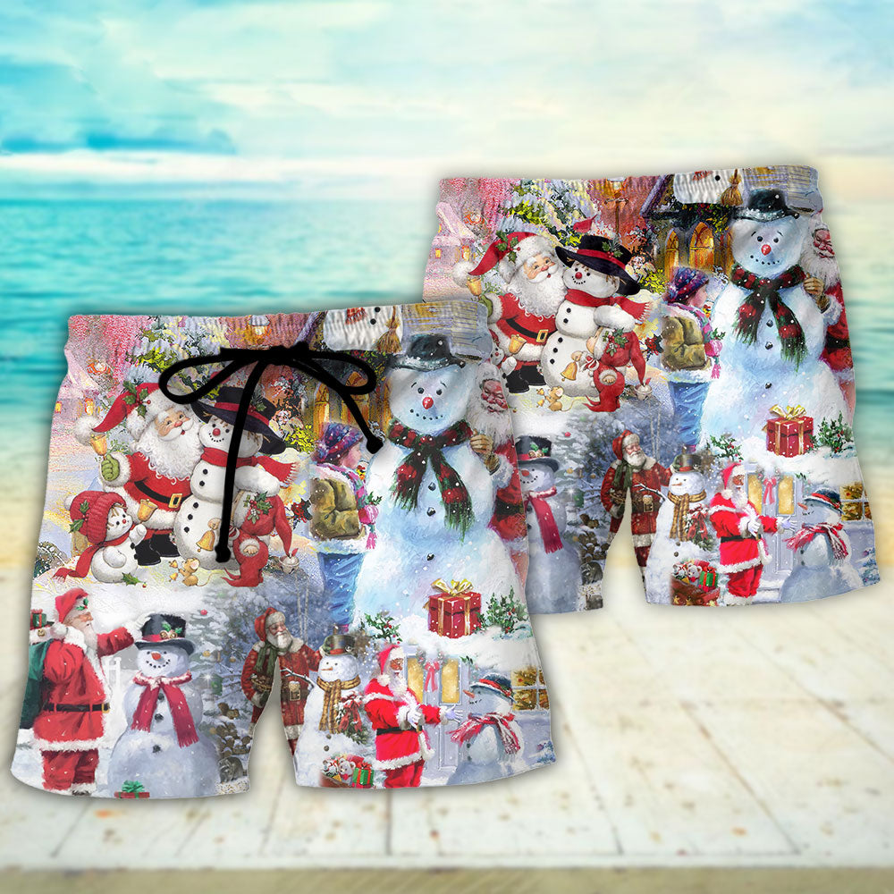 Santa And Snowman Christmas Village – Beach Short