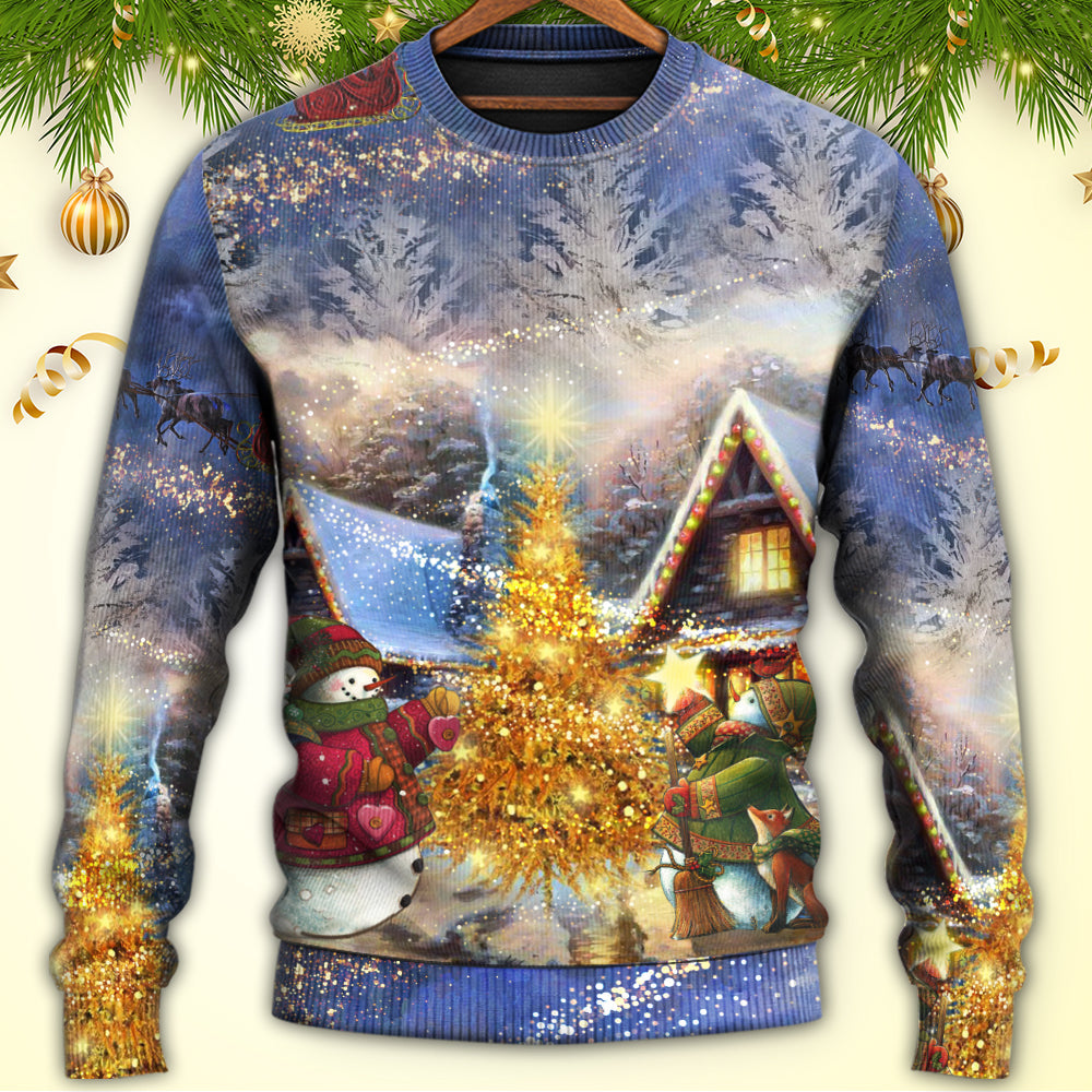 Christmas Santa Reindeer Snowman Family Love Light Art – Sweater - Ugly Christmas Sweater