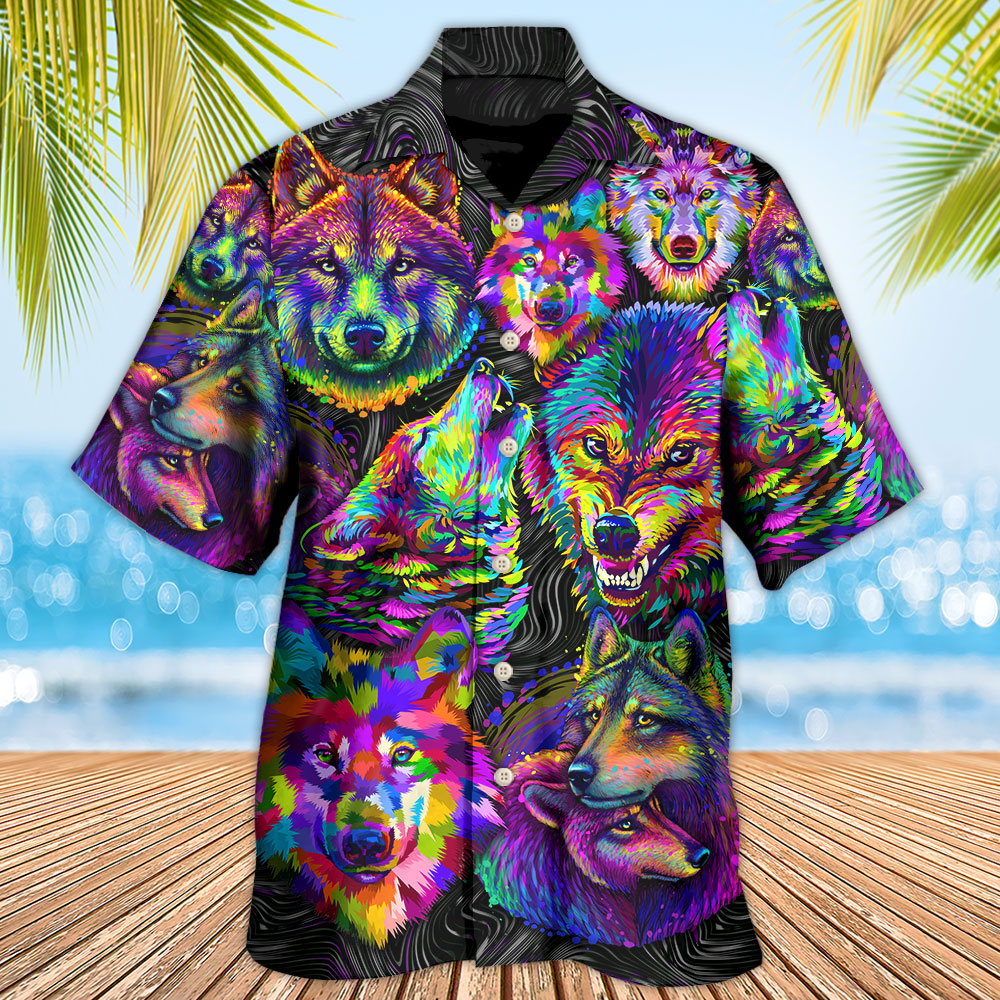 Wolf Neon Colorful Fantasy Art – Hawaiian Shirt