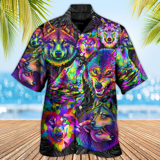 Wolf Neon Colorful Fantasy Art – Hawaiian Shirt
