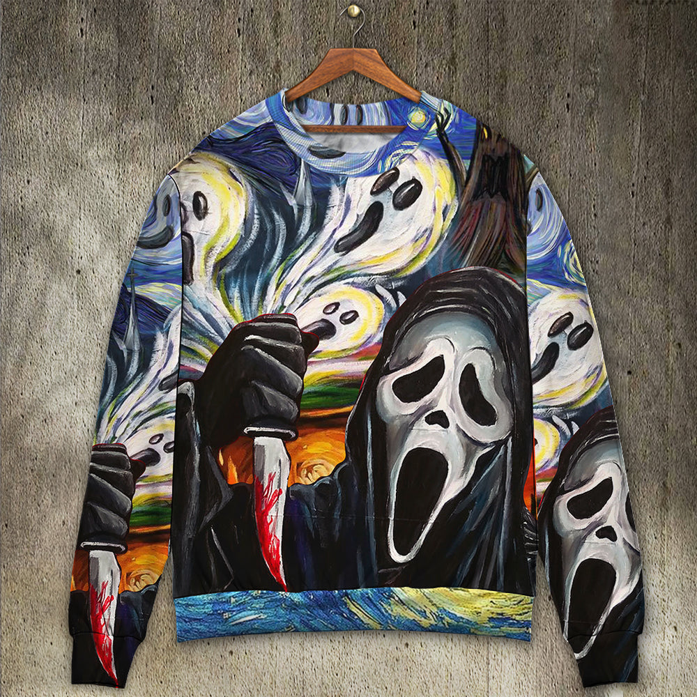 Halloween Ghost Starry Night Art – Sweater - Ugly Christmas Sweater