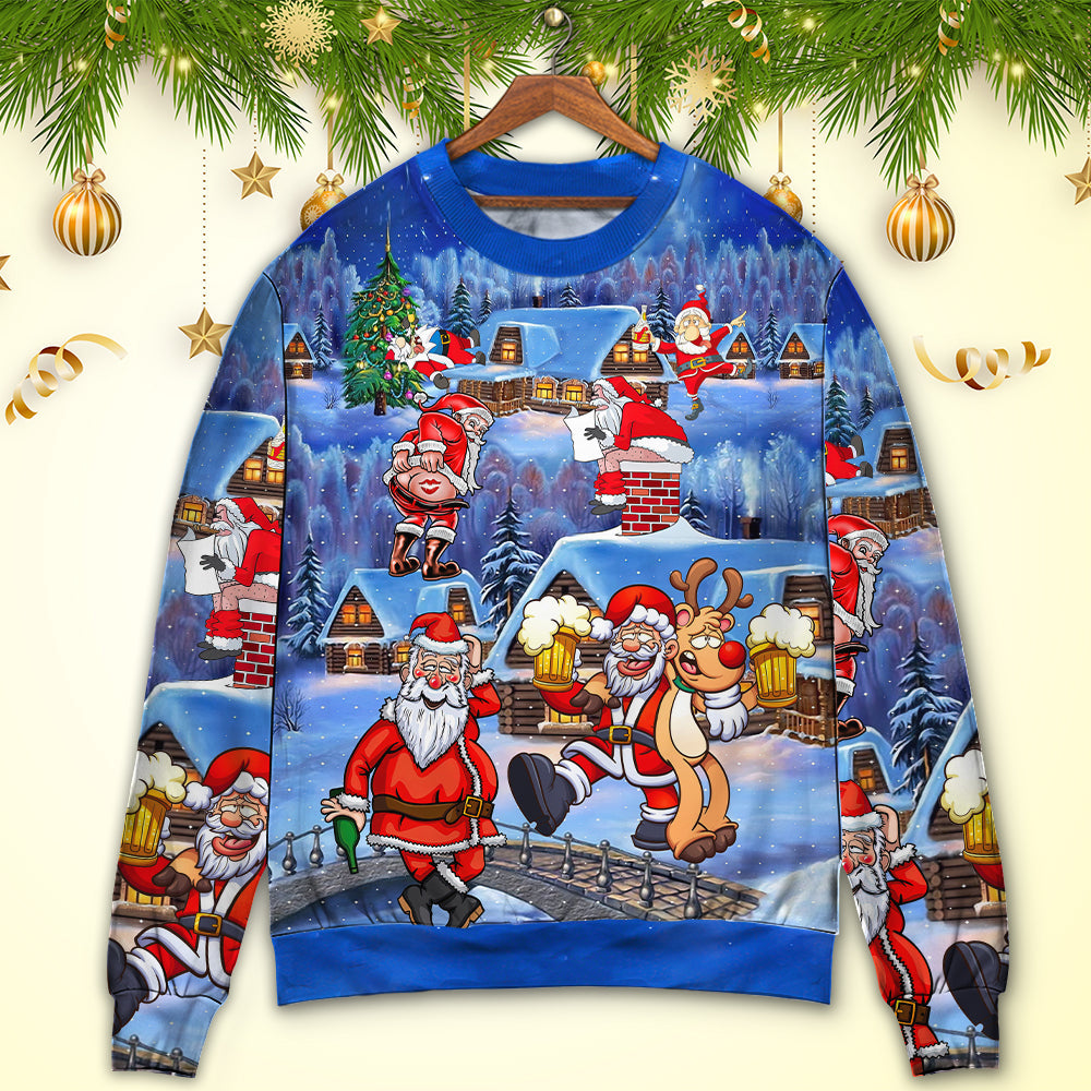 Christmas Santa Drunk Beer Troll Cheerful Holiday Art – Sweater - Ugly Christmas Sweater