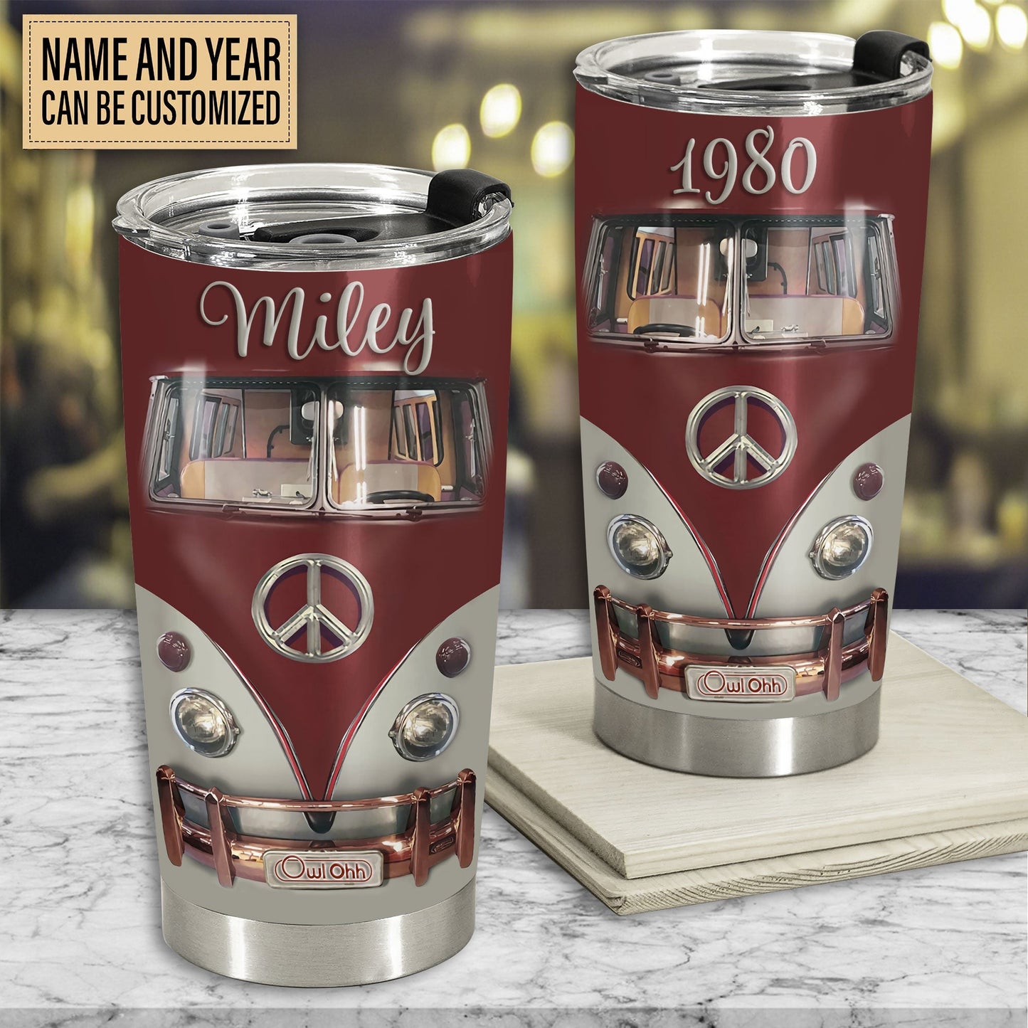 Hippie Peace Red Bus Personalized 20 Oz Tumbler For Hot Cold Drinks And Travel