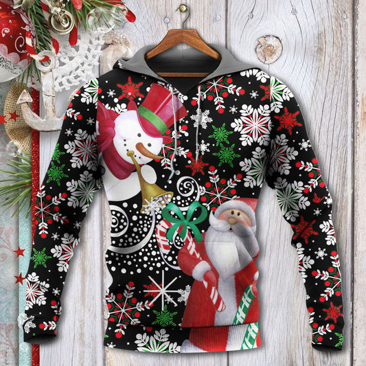 Christmas Snowy Day With Santa And Snowman - Hoodie