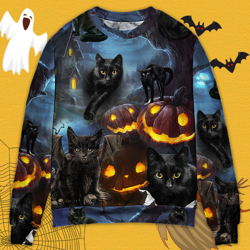 Halloween Black Cat Dark Night Art – Sweater - Ugly Christmas Sweater
