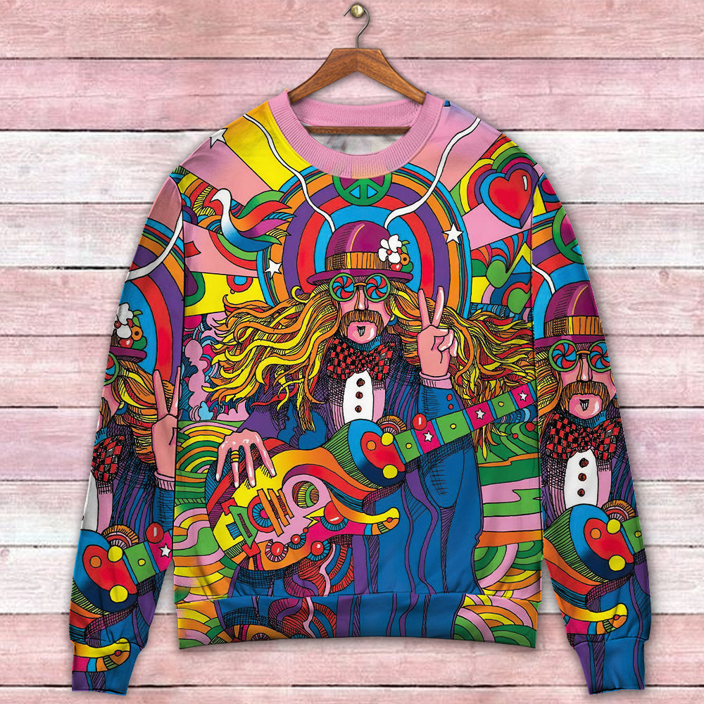 Hippie Rock Music Colorful Art – Sweater - Ugly Christmas Sweater