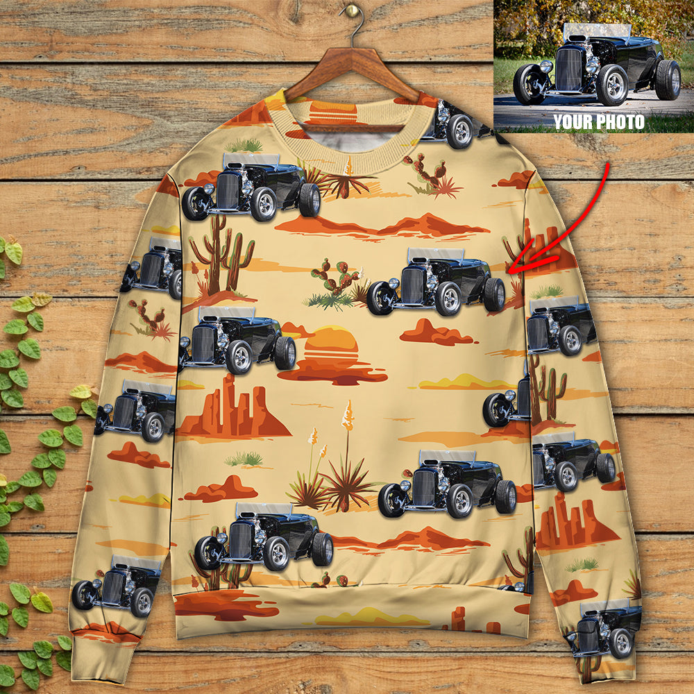Hot Rod Vintage Cowboy Landscape Art – Sweater - Ugly Christmas Sweater