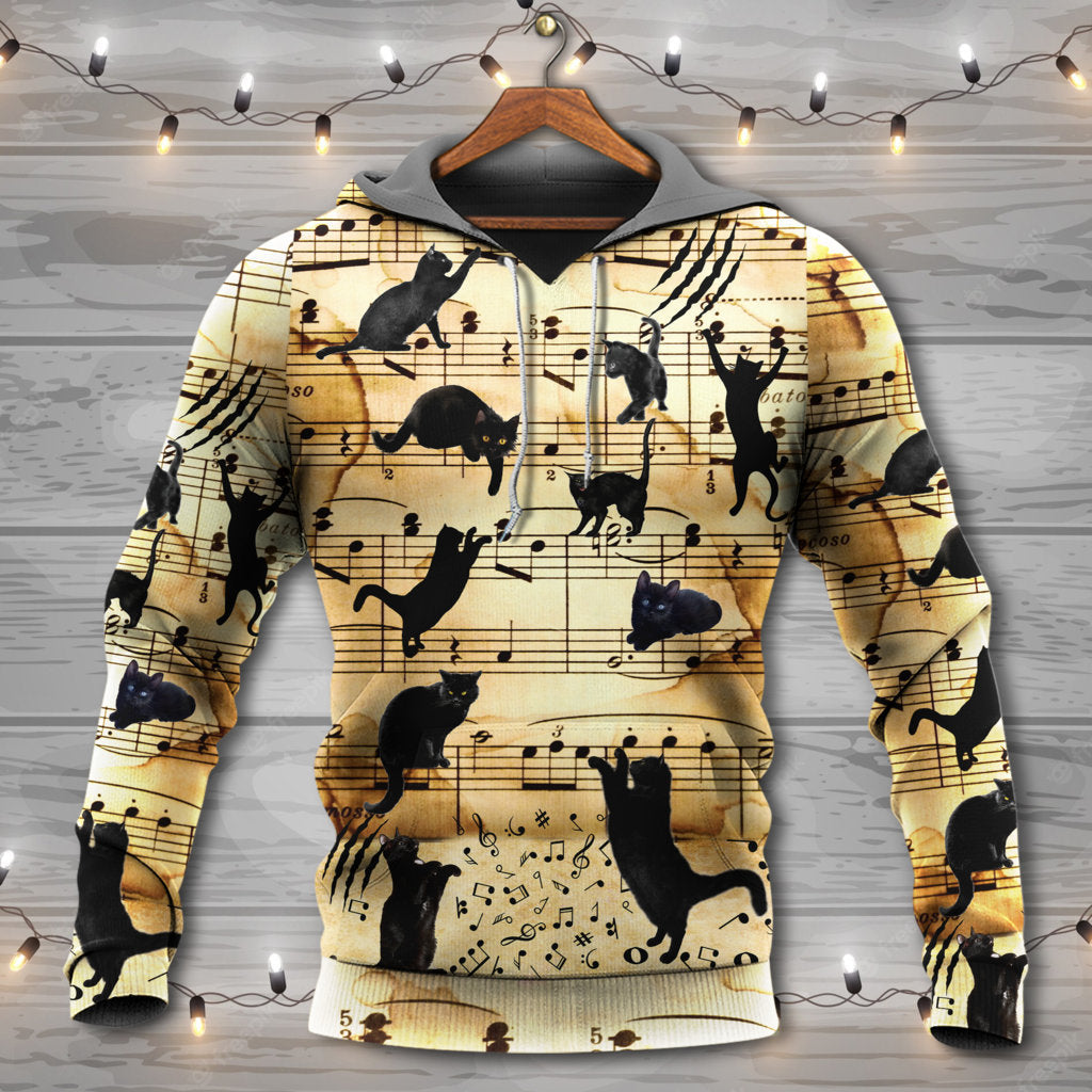 Black Cat Music Note Love Style - Hoodie