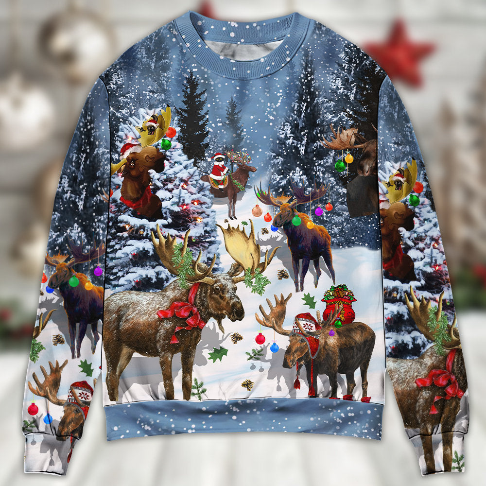 Moose Merry Christmas Snow Scene – Sweater - Ugly Christmas Sweater