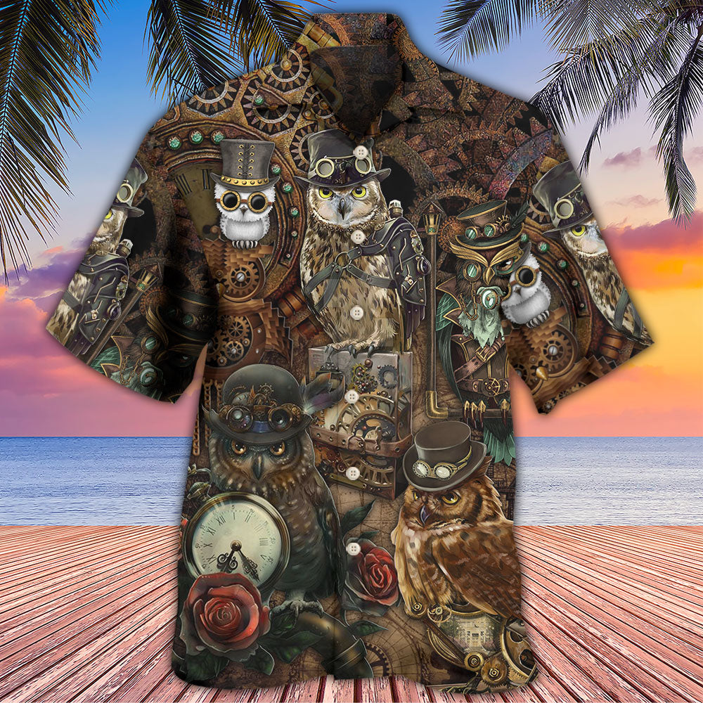 Steampunk Owl Retro Mechanical Art – Hawaiian Shirt