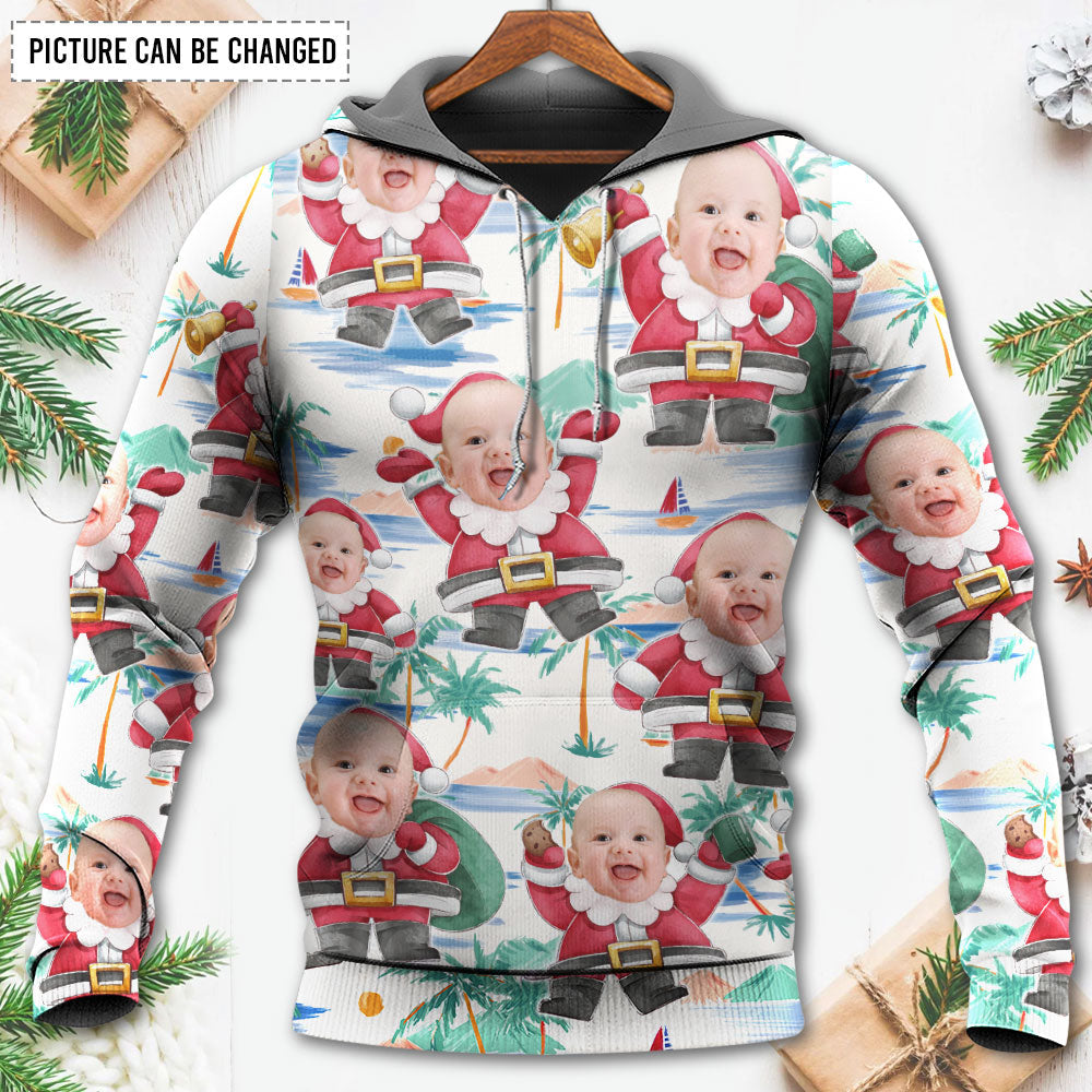 Christmas Santa Summer Beach Custom Photo - Hoodie