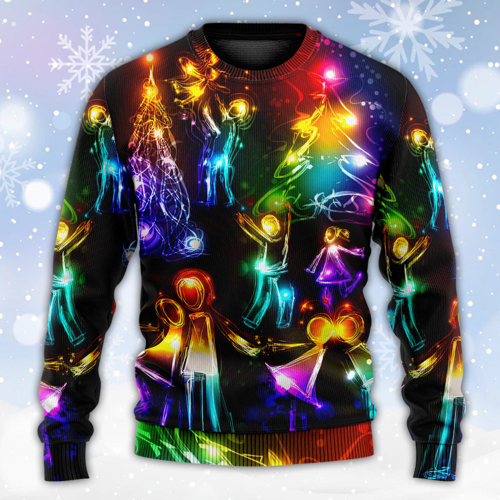 Christmas Family Love Tree Neon Light – Sweater - Ugly Christmas Sweater