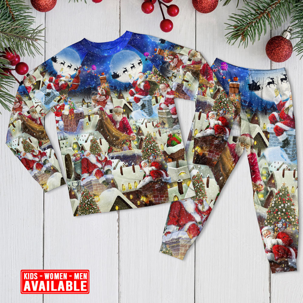 Christmas Up On Rooftop Santa's Busiest Night - Pajamas Long Sleeve - Owls Matrix LTD
