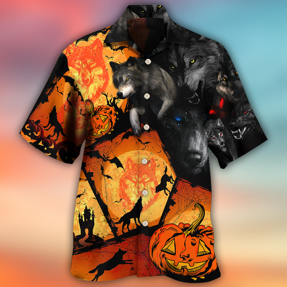Halloween Wolf And Pumpkin Scary Art - Hawaiian Shirt