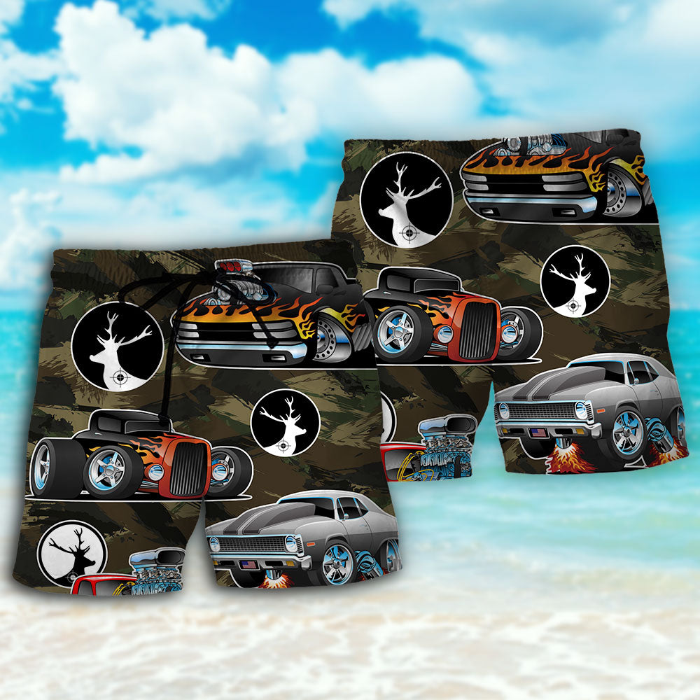 Hunting I Like Hot Rods And Hunting - Beach Short - Owls Matrix LTD