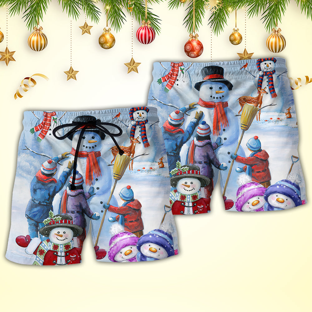Christmas Snowman Family Joy Art – Beach Short