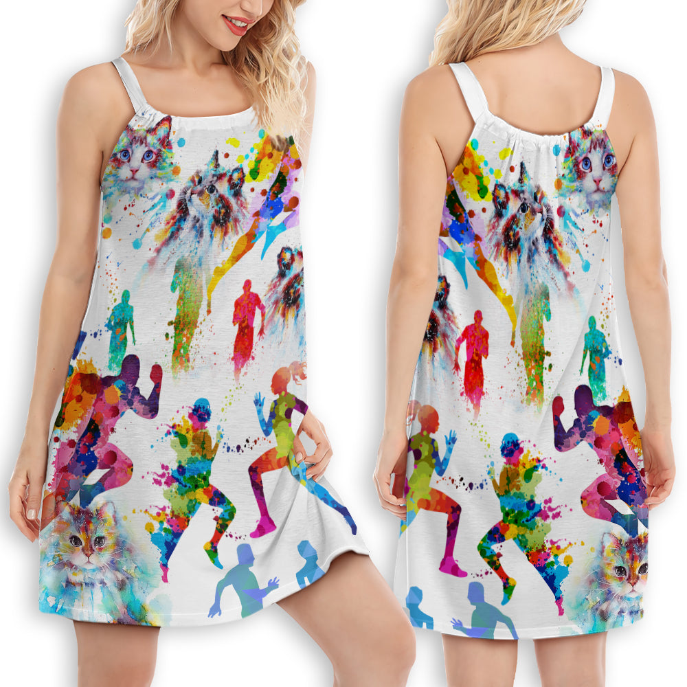 Cat And Running Lover – Women's Summer Sleeveless V-Neck Camisole Dress