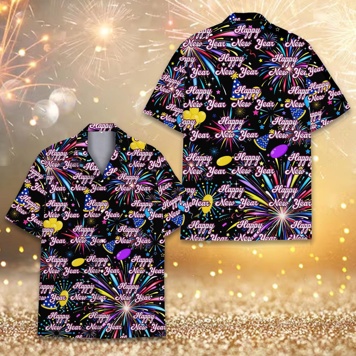 Happy New Year Colorful Fireworks Countdown Party – Hawaiian Shirt